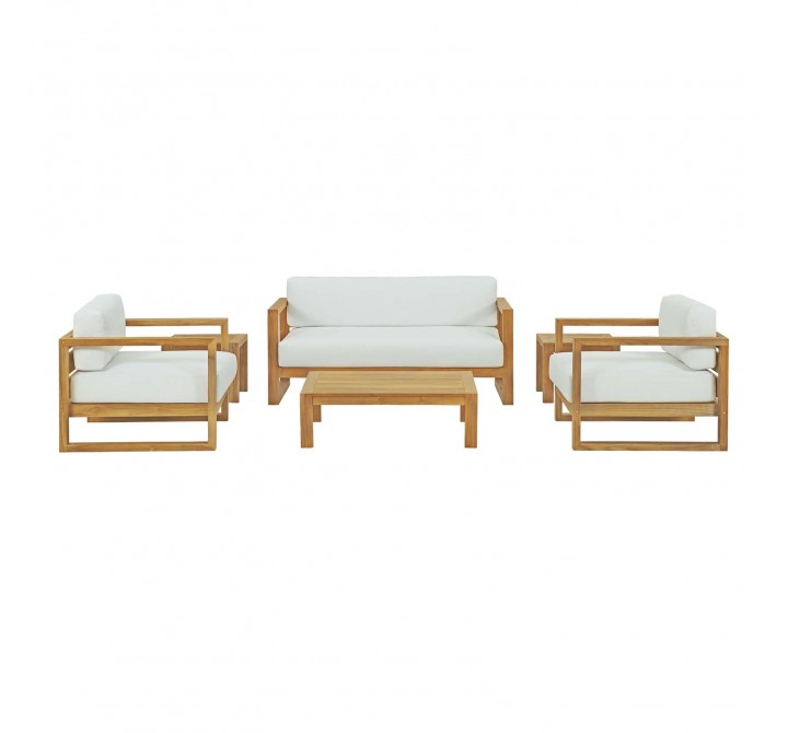Modway Upland 6 Piece Outdoor Patio Teak Set - Natural White - Set in Front Angle