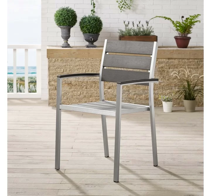 Modway Shore Outdoor Patio Aluminum Dining Armchair - Silver Gray - Lifestyle