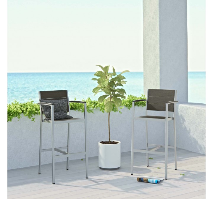 Modway Shore Bar Stool Outdoor Patio Aluminum - Silver Gray - Set of Two - Lifestyle
