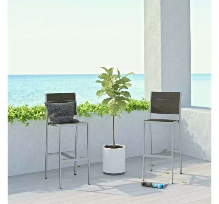 Modway Shore Armless Bar Stool Outdoor Patio Aluminumc Silver Gray - Set of Two - Lifestyle