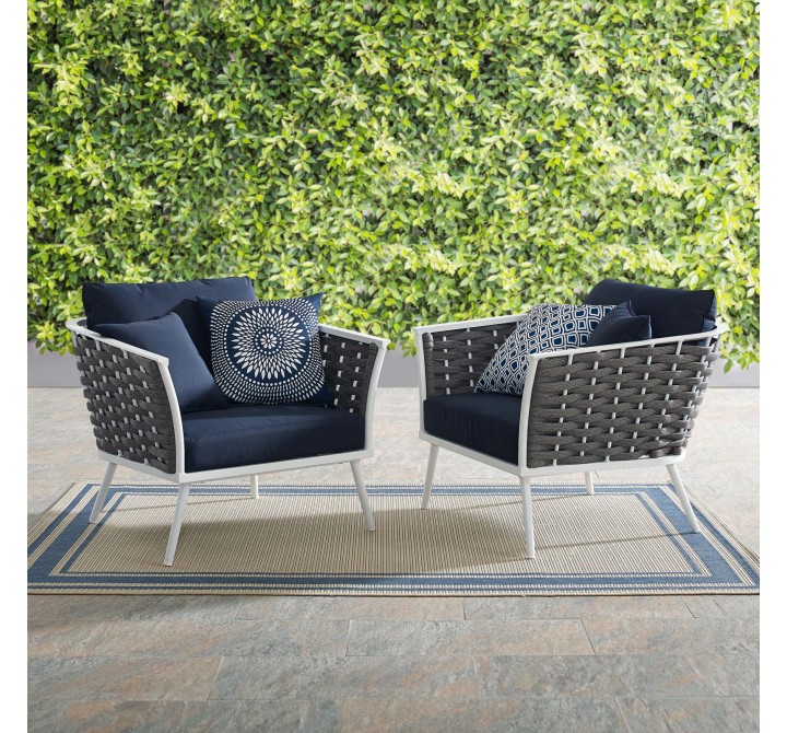 Modway Stance Armchair Outdoor Patio Aluminum in White Navy - Set of Two - Lifestyle