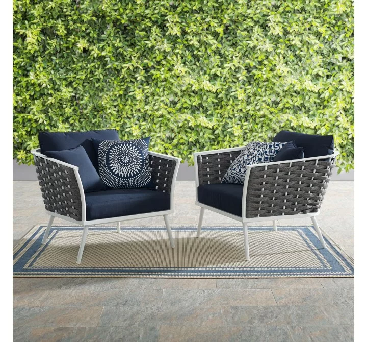 Modway Stance Armchair Outdoor Patio Aluminum in White Navy - Set of Two - Lifestyle