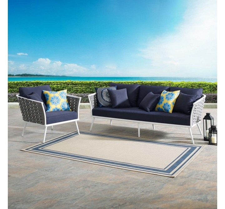Modway Stance 2 Piece Outdoor Patio Aluminum Sectional Sofa Set in White Navy - Lifestyle