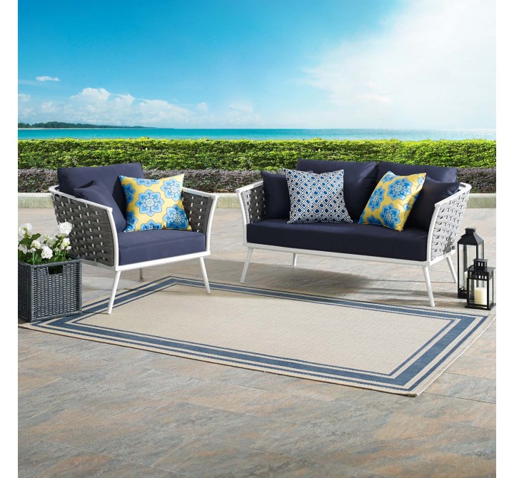 Modway Stance 2 Piece Outdoor Patio Aluminum Sectional Sofa Set in White Navy - Lifestyle