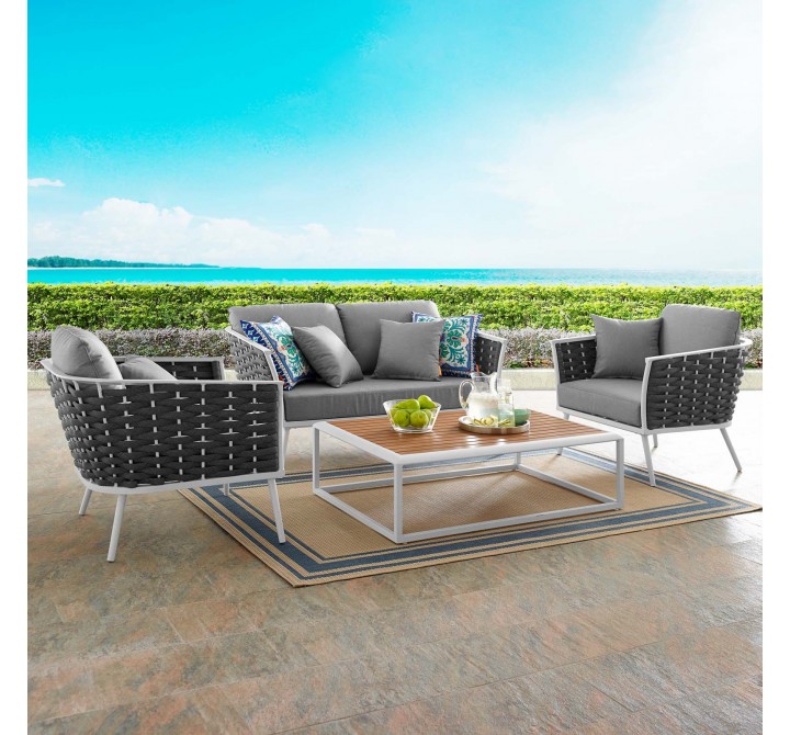 Modway Stance 4 Piece Outdoor Patio Aluminum Sectional Sofa Set - White Navy - Lifestyle