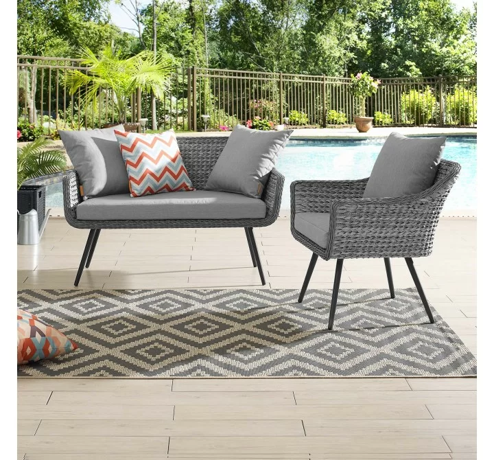 Modway Endeavor 2 Piece Outdoor Patio Wicker Rattan Loveseat and Armchair Set - Gray Gray - Lifestyle
