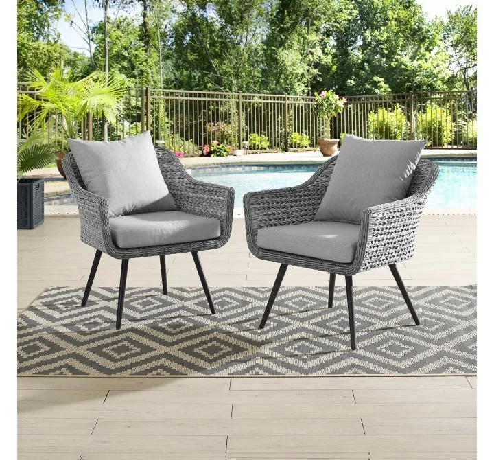 Modway Endeavor Armchair Outdoor Patio Wicker Rattan in Gray Gray - Set of Two - Lifestyle