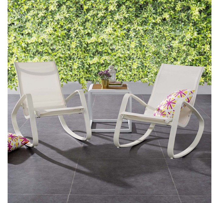 Modway Traveler Rocking Lounge Chair Outdoor Patio Mesh Sling in White White - Set of Two - Lifestyle