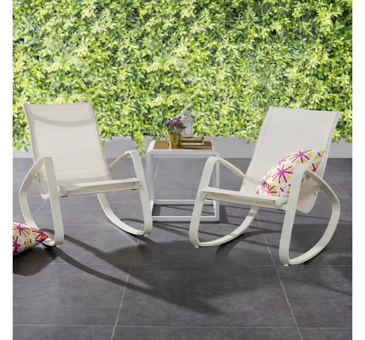 Modway Traveler Rocking Lounge Chair Outdoor Patio Mesh Sling in White White - Set of Two - Lifestyle