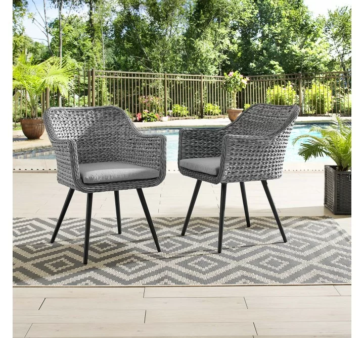 Modway Endeavor Dining Armchair Outdoor Patio Wicker Rattan in Gray Gray - Set of Two - Lifestyle