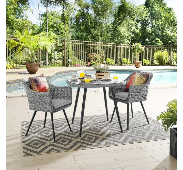 Modway Endeavor 3 Piece Outdoor Patio Wicker Rattan Dining Set - Gray Gray - Lifestyle