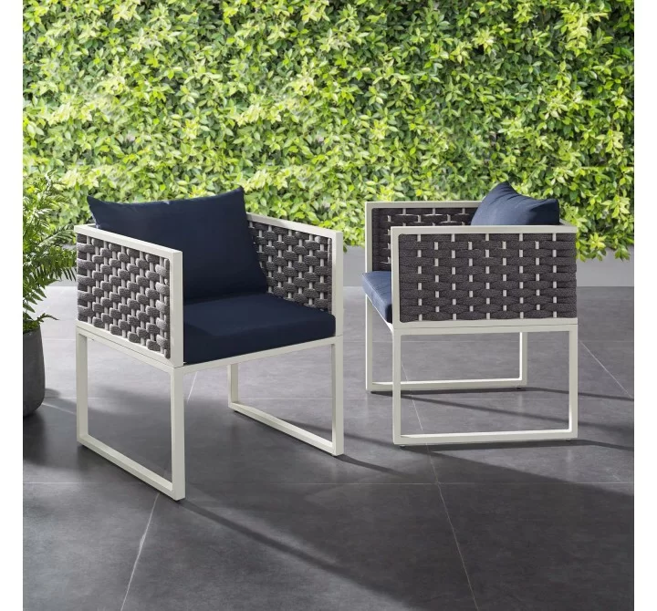 Modway Stance Dining Armchair Outdoor Patio Aluminum in White Navy - Lifestyle