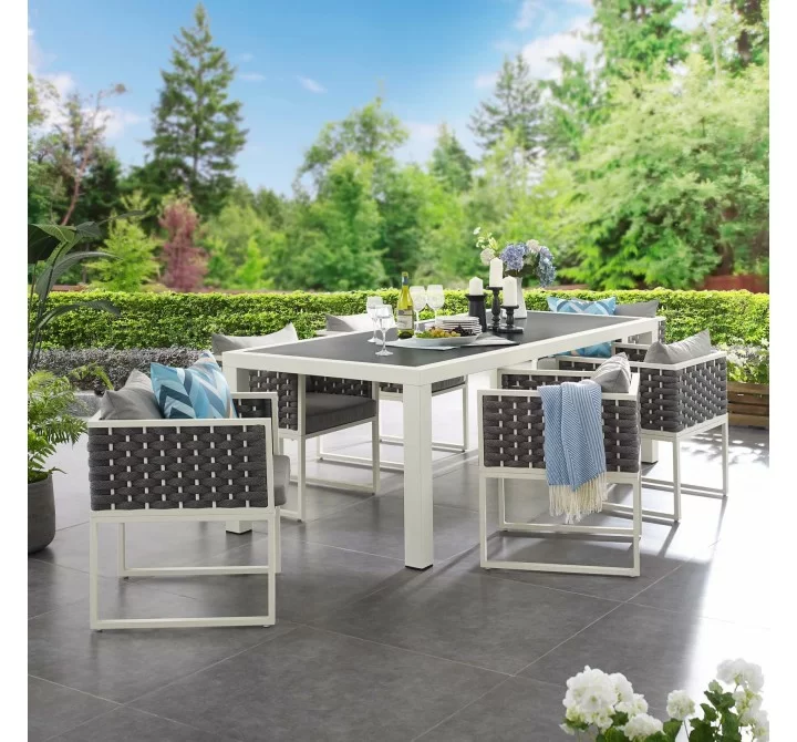 Modway Stance 7 Piece Outdoor Patio Aluminum Dining Set - White Gray - Lifestyle