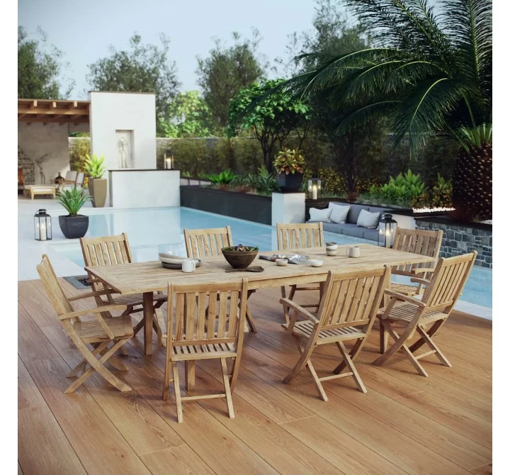 Modway Marina 9 Piece Outdoor Patio Teak Dining Set - Natural - Lifestyle