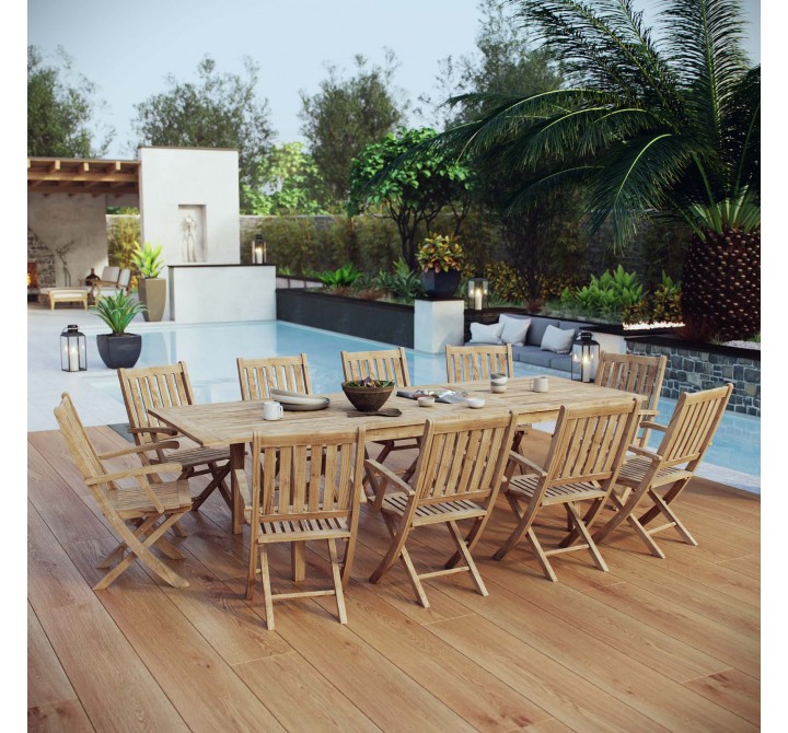 Modway Marina 11 Piece Outdoor Patio Teak Dining Set - Natural - Lifestyle