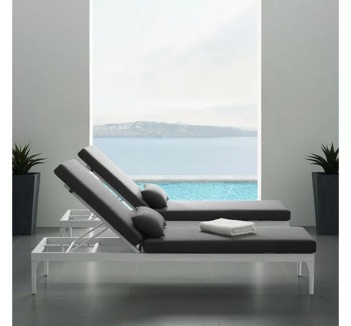 Modway Perspective Cushion Outdoor Patio Chaise Lounge Chair in White Charcoal - Lifestyle