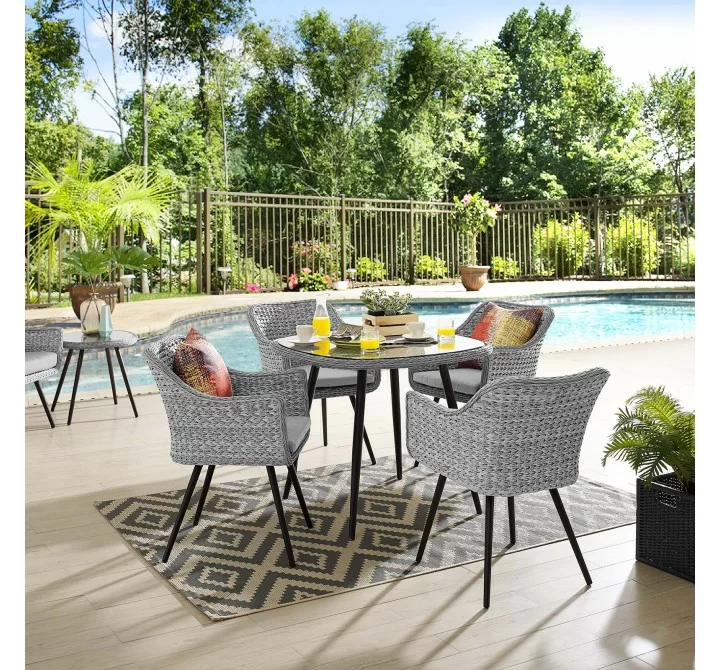 Modway Endeavor 5 Piece Outdoor Patio Wicker Rattan Dining Set - Gray Gray - Lifestyle