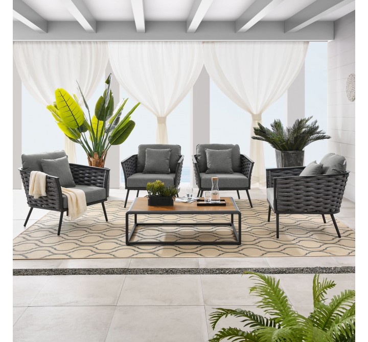 Modway Stance 5 Piece Outdoor Patio Aluminum Sectional Sofa Set - Gray Charcoal - Lifestyle