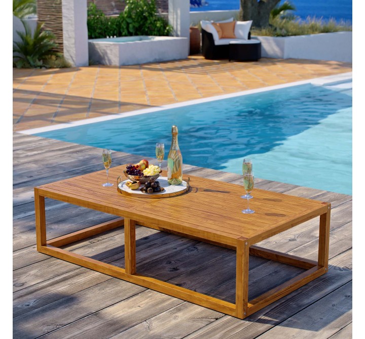 Modway Newbury Outdoor Patio Premium Grade A Teak Wood Coffee Table - Natural -  Lifestyle