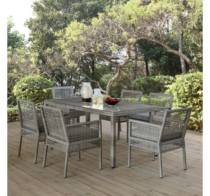 Modway Aura 7 Piece Outdoor Patio Wicker Rattan Set - Gray Gray - Lifestyle