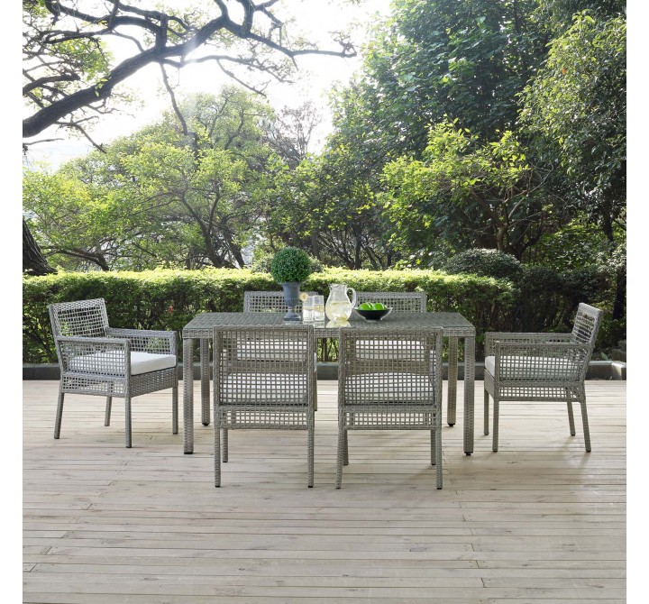 Modway Aura 7 Piece Outdoor Patio Wicker Rattan Set - Gray White - Lifestyle