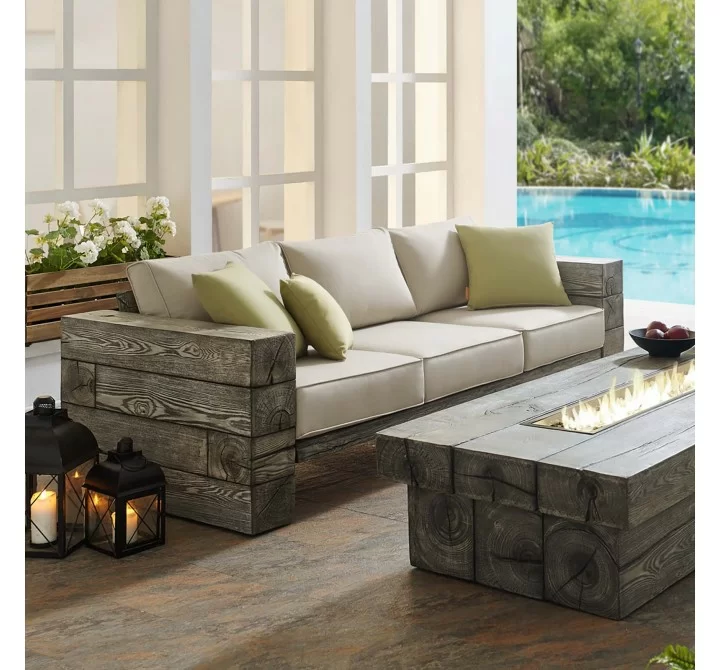 Modway Manteo Rustic Coastal Outdoor Patio Sunbrella® Sofa - Light Gray Beige - Lifestyle