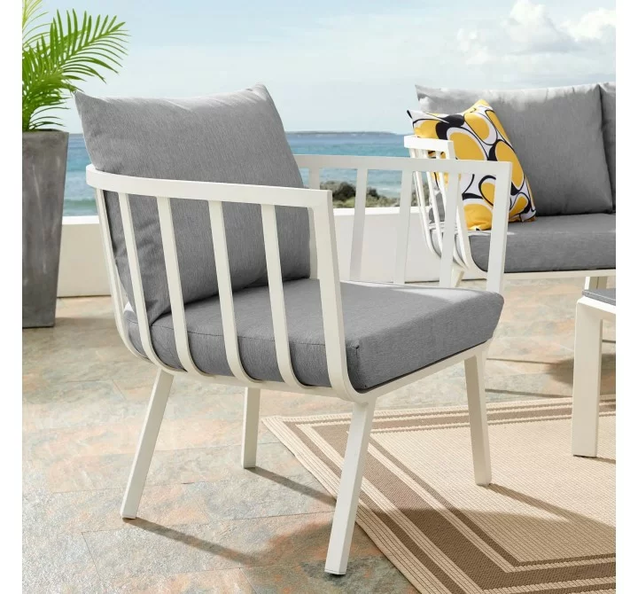 Modway Riverside Outdoor Patio Aluminum Armchair in White Gray - Lifestyle
