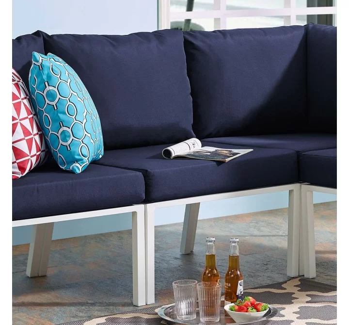 Modway Riverside Outdoor Patio Aluminum Armless Chair in White  Navy - Lifestyle