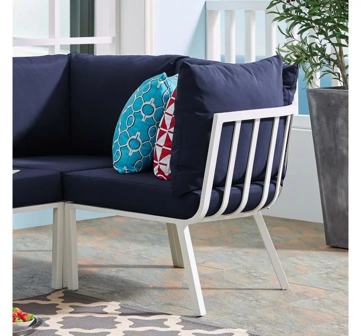 Modway Riverside Outdoor Patio Aluminum Corner Chair in White Navy - Lifestyle