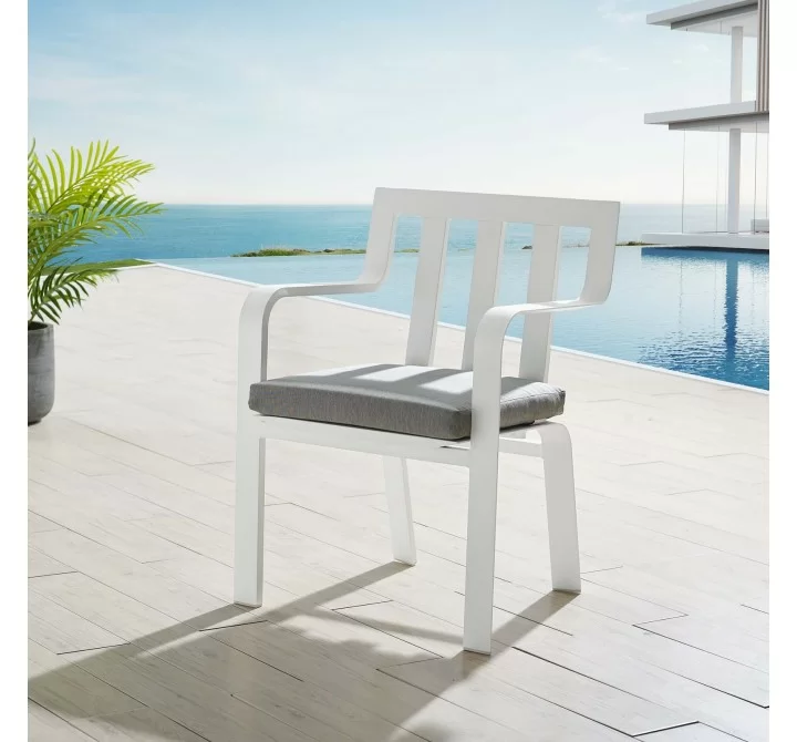 Modway Baxley Stackable Outdoor Patio Aluminum Dining Armchair in White Gray - Lifestyle