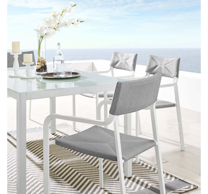 Modway Raleigh Stackable Outdoor Patio Aluminum Dining Armchair in White Gray - Lifestyle