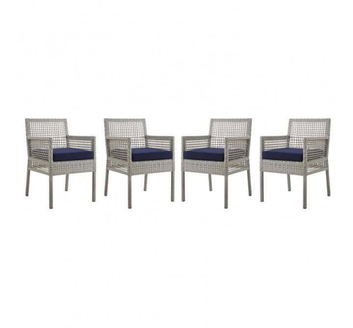 Modway Aura Dining Armchair Outdoor Patio Wicker Rattan in Gray Navy - Set in Front Angle