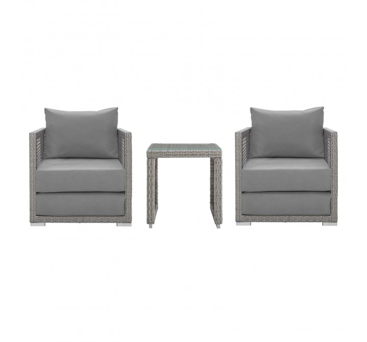 Modway Aura 3 Piece Outdoor Patio Wicker Rattan Set - Gray Gray - Set in Front Angle