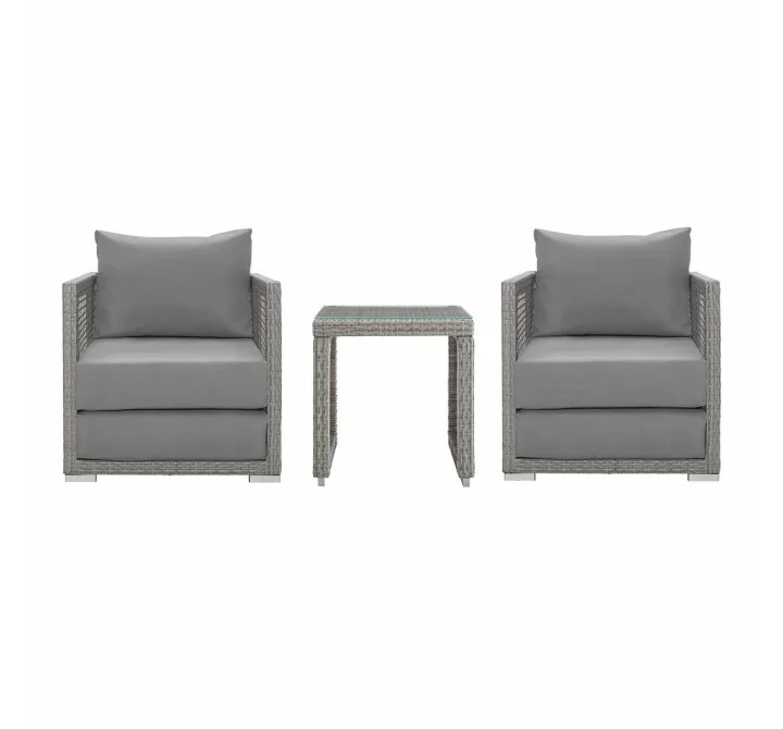 Modway Aura 3 Piece Outdoor Patio Wicker Rattan Set - Gray Gray - Set in Front Angle