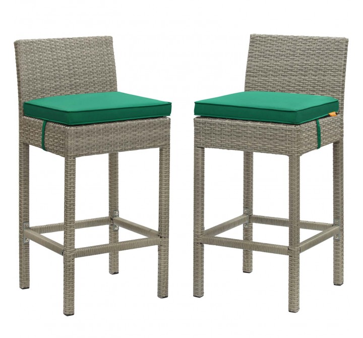 Modway Conduit Bar Stool Outdoor Patio Wicker Rattan in Light Gray Green - Set of Two - Set in Front Angle