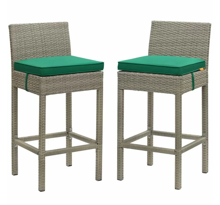 Modway Conduit Bar Stool Outdoor Patio Wicker Rattan in Light Gray Green - Set of Two - Set in Front Angle