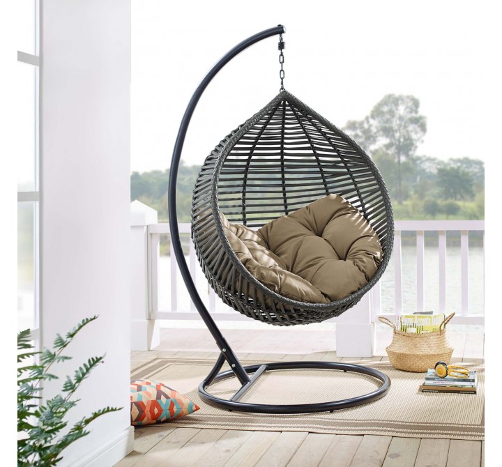 Modway Garner Teardrop Outdoor Patio Swing Chair in Gray Mocha - Lifestyle