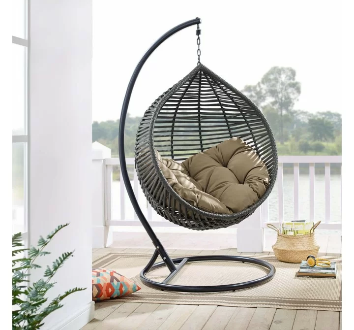 Modway Garner Teardrop Outdoor Patio Swing Chair in Gray Mocha - Lifestyle