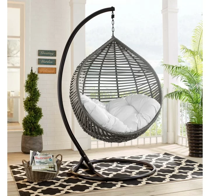 Modway Garner Teardrop Outdoor Patio Swing Chair in Gray White - Lifestyle