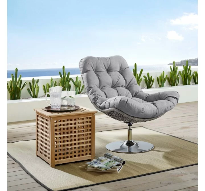 Modway Brighton Wicker Rattan Outdoor Patio Swivel Lounge Chair - Light Gray Gray - Lifestyle