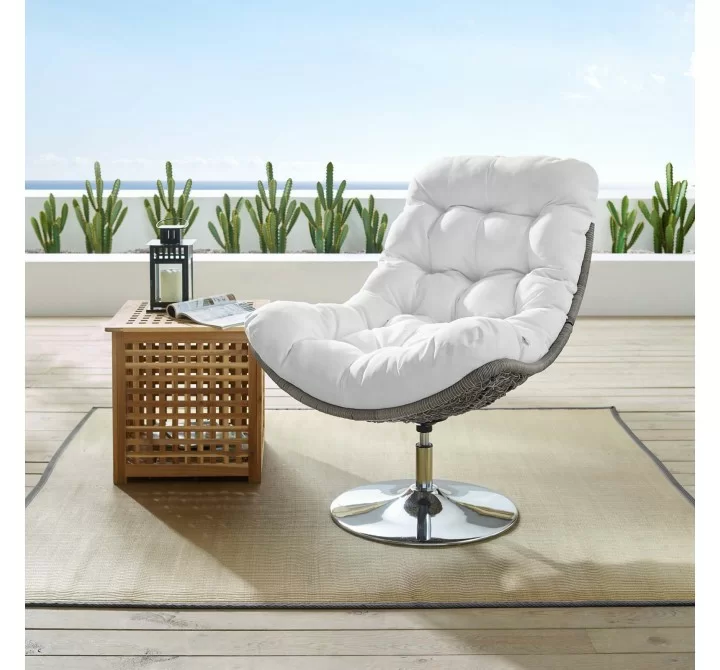 Modway Brighton Wicker Rattan Outdoor Patio Swivel Lounge Chair in Light Gray White - Lifestyle