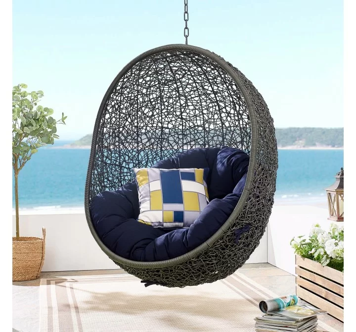 Modway Hide Sunbrella® Fabric Swing Outdoor Patio Lounge Chair Without Stand - Gray Navy - Lifestyle