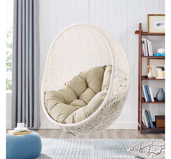 Modway Hide Sunbrella® Fabric Swing Outdoor Patio Lounge Chair Without Stand - White Beige - Lifestyle