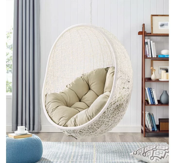 Modway Hide Sunbrella® Fabric Swing Outdoor Patio Lounge Chair Without Stand - White Beige - Lifestyle