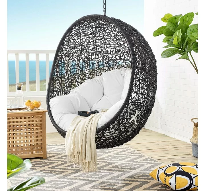 Modway Encase Swing Outdoor Patio Lounge Chair Without Stand in Black White - Lifestyle