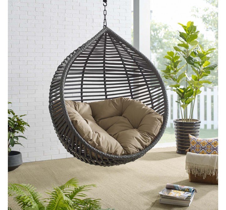 Modway Garner Teardrop Outdoor Patio Swing Chair Without Stand in Gray Mocha - Lifestyle
