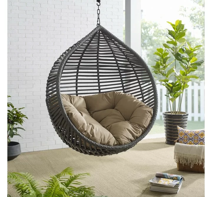 Modway Garner Teardrop Outdoor Patio Swing Chair Without Stand in Gray Mocha - Lifestyle