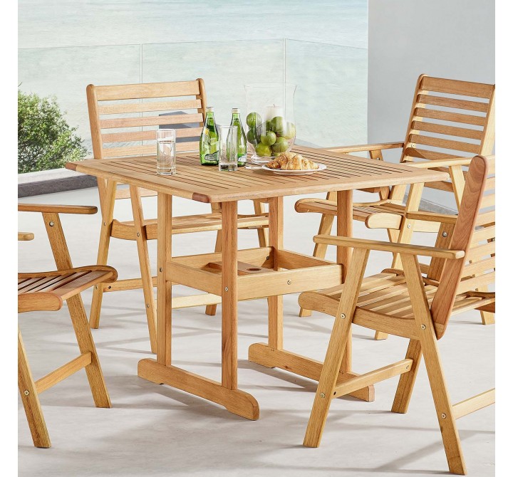 Modway Hatteras 36" Square Outdoor Patio Eucalyptus Wood Dining Table - Natural - Lifestyle