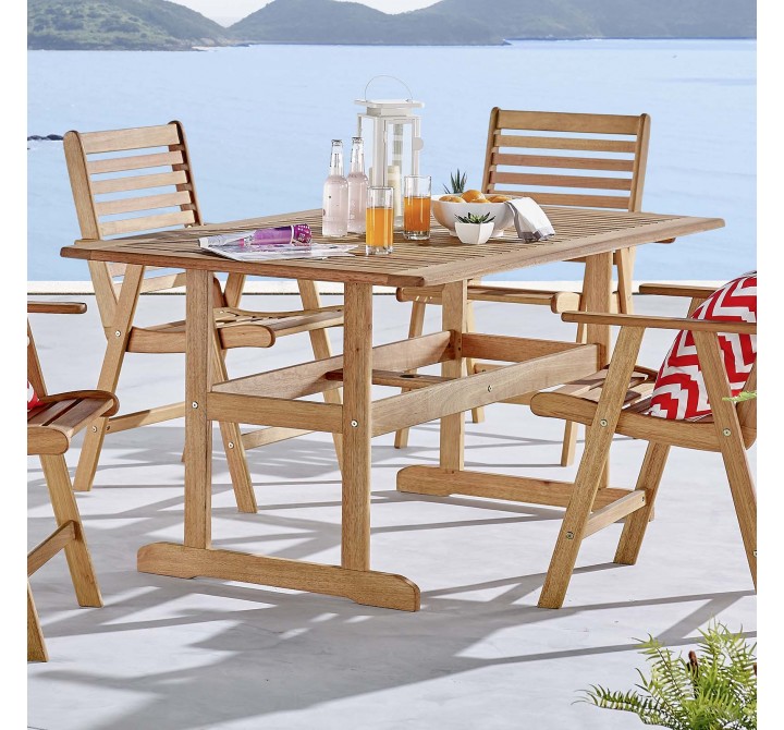 Modway Hatteras 59" Rectangle Outdoor Patio Eucalyptus Wood Dining Table - Natura - Lifestyle