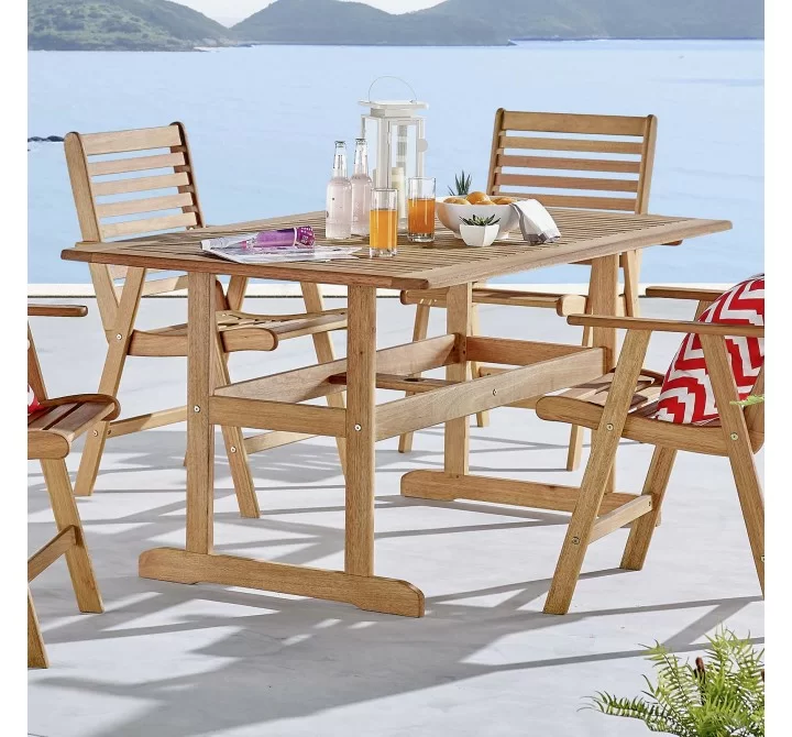 Modway Hatteras 59" Rectangle Outdoor Patio Eucalyptus Wood Dining Table - Natura - Lifestyle